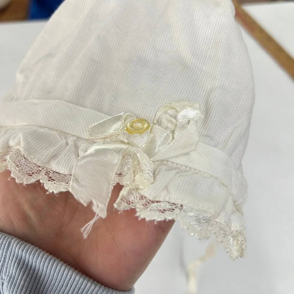 Cottagecore Vintage Lace Trim Ruffled Baby Bonnet OS White Victorian‎ Coquette